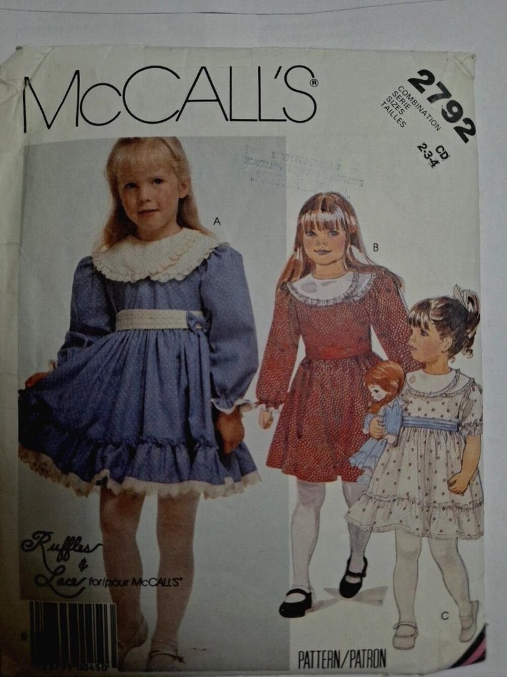 Vintage McCall's 2792 Ruffles and Lace Classic Toddler Dress 2-3-4